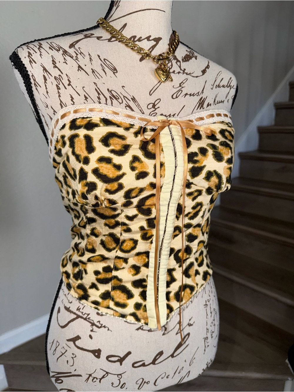Leopard Print Strapless Bustier Top - Yellow & Black